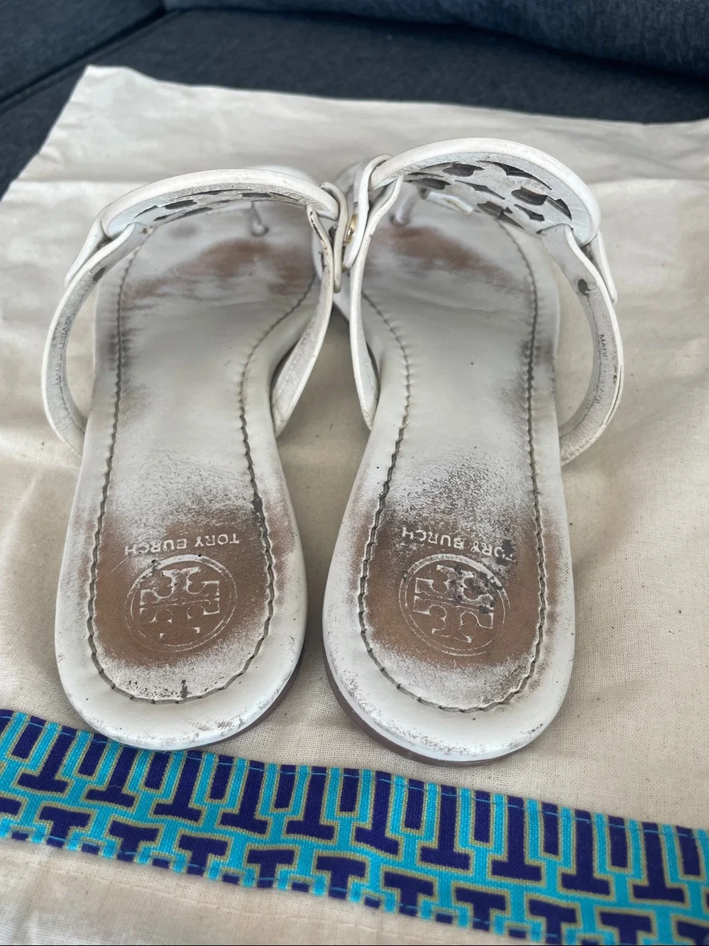 Tory Burch Miller White leather flats sandals slides US 7